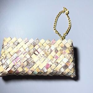 Handwoven Multicolor Clutch with Gold Chain Wristlet